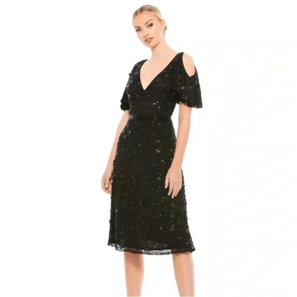 NWT Mac Duggal Cold Shoulder Sequins Dress